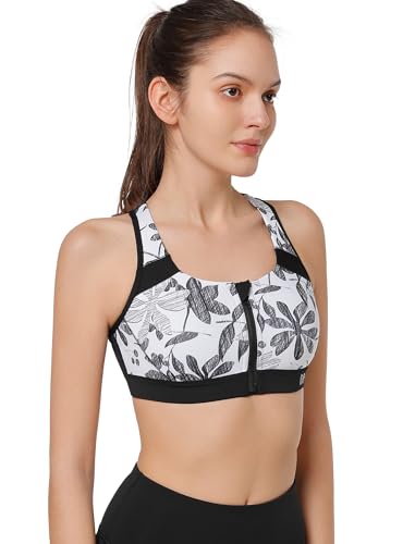 Image of Yvette Racerback Sports Bras for Women High Impact Front Zip Supportive Wireless Workout Bra