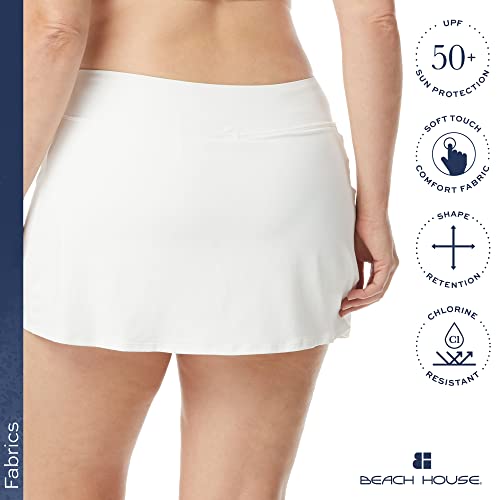 BEACH HOUSE Emma Swim Skort – Saia de biquíni plus size modesta com shorts embutidos, Branco, 58