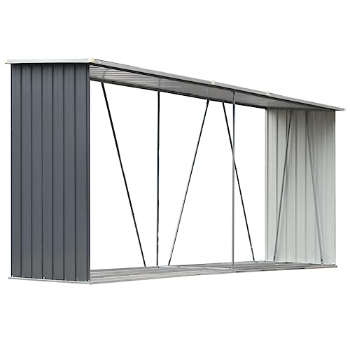 vidaXL Casetilla para Leña Acero Galvanizado Gris 330x84x152 Caseta Cobertizo