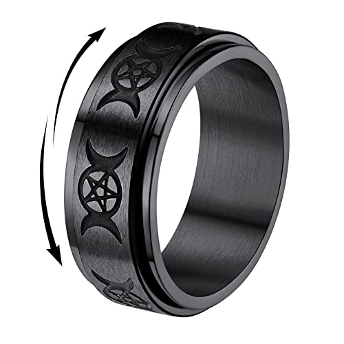 FindChic Fidget Ring Anti Estres Sortija Banda con Triple Diosa Anillos Doble Capas Alianza Compromiso Fiesta Tamano 27.5 (67.2mm), Negro