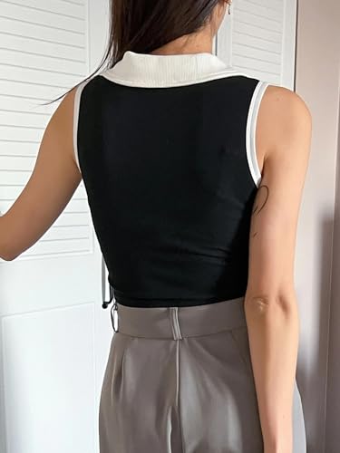 Image of London Hills Women Ribbed Knit Polo Neck Top Slim Fit Crop & Regular Length T-Shirt Style Top Stretchable Polo Neck Top Sleeveless & Short Sleeve Slim Fit T-Shirt Casual Summer Wear for Women & Girls