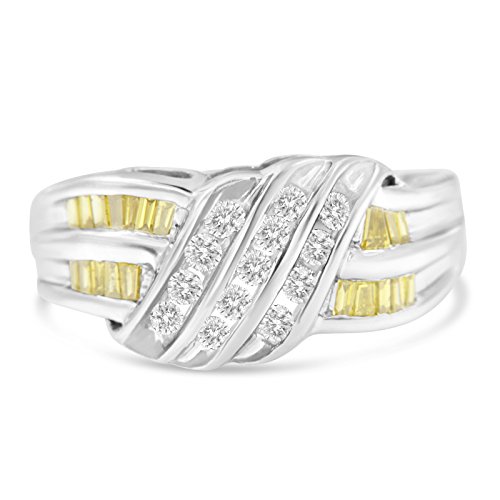 Original Classics 14K White Gold Color Treated Round and Baguette Cut Diamond Swirl Ring (0.75 Cttw, H-I Color, I1-I2 Clarity) - Size 7