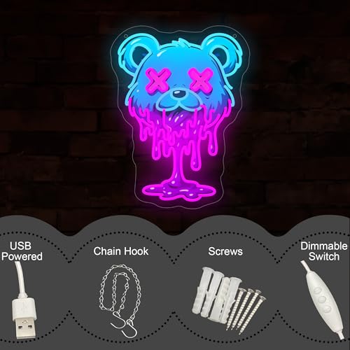 Image of Ice Bear Neon Sign, USB Powered LED Light for Room Decor | Cute Animal Wall Decor for Bedroom, Kids Room, Game Room, Party Decoration and Bear Lovers Gift