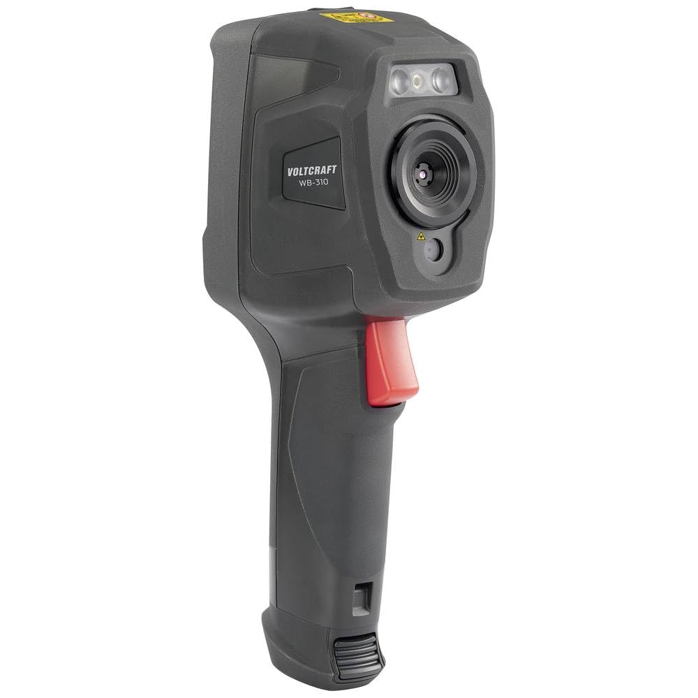 Side view af VOLTCRAFT WB-310 termografikameraet, der viser linseenheden og aftrækkeren.