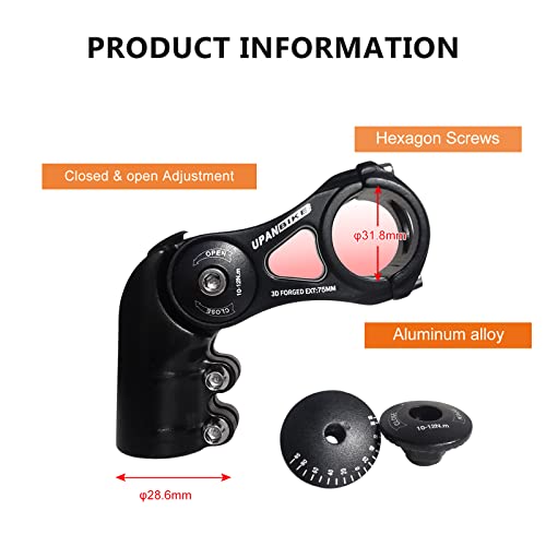 UPANBIKE Bike Stem Adjustable 31.8mm 130 Degree 75mm 95mm 130mm Aluminum Alloy Handlebr Riser Extender for MTB BMX Mountain Bike Road Bike (Black 31.8 * 75) - Image 3