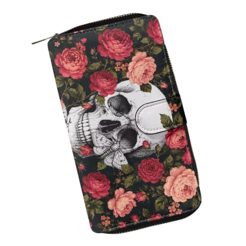 Image of COEQINE Ladies Wallets Pink Leopard Heart Black Printed Leather Phone Long Clutch Purses Check Coin Change Holder