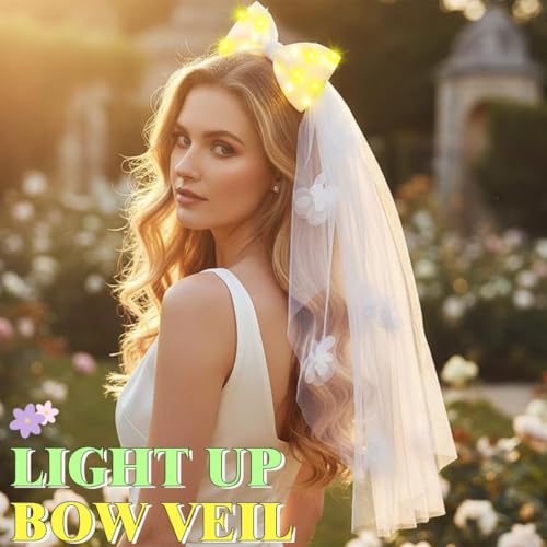 Clip de cabello con velo de lazo blanco luminoso para boda miniatura 3