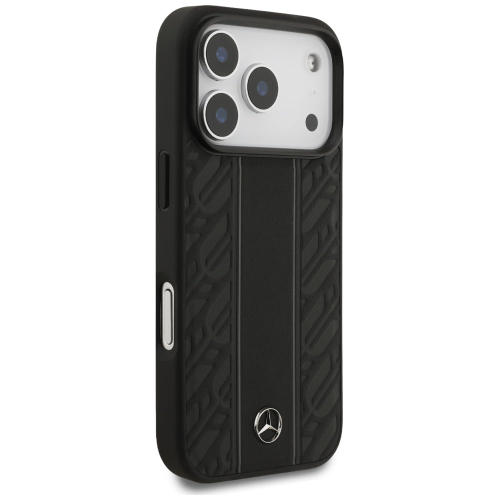 CG MOBILE Mercedes - Funda de piel con diseño de hojas de laurel compatible con MagSafe para iPhone 17 Pro (negro)