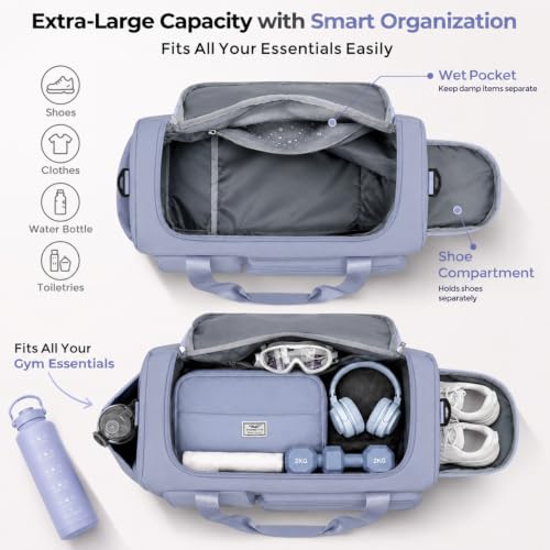Image of FIORETTO Women's Gym Duffle Bag with Shoes Compartment, 30L Capacity, Ideal for Travel, Gym, Sports, Duffel, Weekender