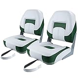 NESHULT Premium Marine Low Back Folding Boat Seat White/Green(2 Seats)