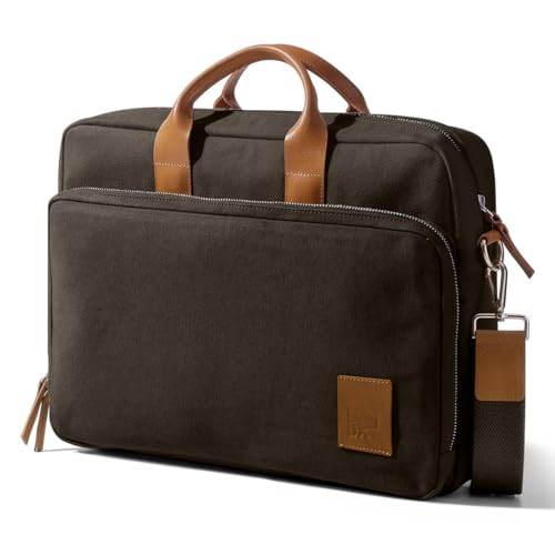 Image of DailyObjects 100% Cotton Canvas Commute Laptop Messenger Bag for Men & Women | Travel Shoulder Handbag With Trolley Sleeve | Metal Zip Closure | Leather Handles | Padded Laptop Compartment For 14 inch