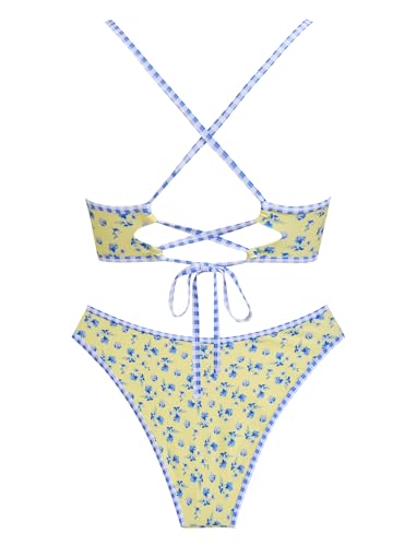 Image of ZAFUL O Ring Bikini Sets for Women Lace Up Swimsuits High Cut Swimwear Contrast Stripe 2 Piece Bathing Suits