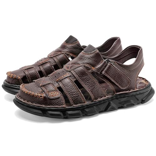 Moodeng Men's Leather Sandals Outdoor Sport Sandals Athletic Hiking Sandals Hand Sewing Comfortable Walking