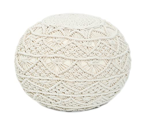 Woven St. Hand-Knitted Cotton Macrame Pouf - 100% Cotton - Footrest - Cover With Filling - Floor Chair - For Living Room, Bedroom, Kids Room - Indoor/Outdoor Pouf - 18’’ X 18’’ X 14’’ - Natural #TOP6