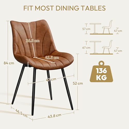 Yaheetech Set of 2 Modern Upholstered Dining Chairs with Metal Legs, Armless Side Chairs for Kitchen Dining Room Living Room, Kitchen Chairs with Backrest Brown - Image 3