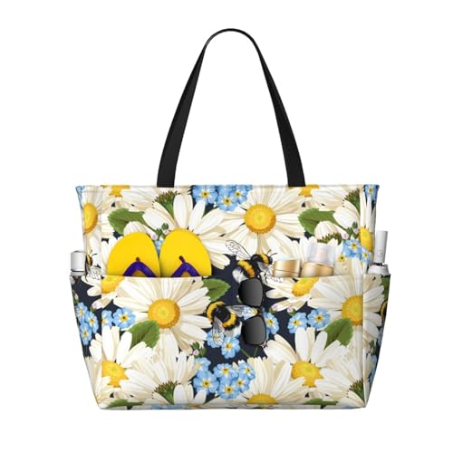 VOSERY Bolsas de playa grandes impermeables a prueba de arena, bonitas bolsas de playa para mujer con cremallera