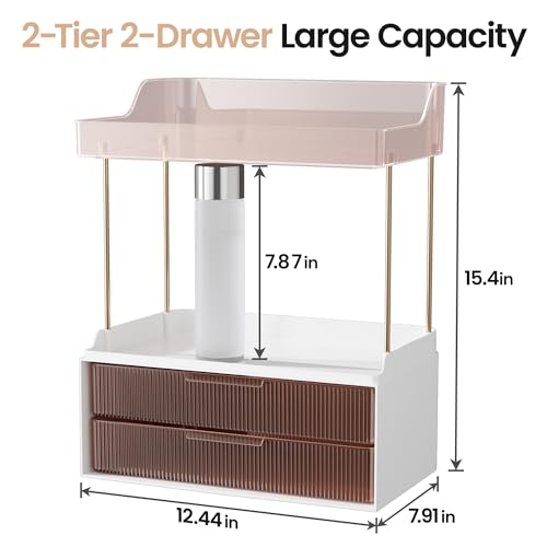 Image of Delamu 4-Tier Makeup Organizer, Bathroom Counter, 2 Drawers, Grapefruit