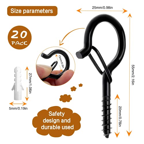 20 Pcs Q-Hanger Hooks Outdoor String Lights - Christmas Lights Hanger Hooks, Outdoor Wire And New Year Party, Fairy Lights Plants Wind Chimes Decoration Hanging Safety Buckle Design （Black） #TOP5