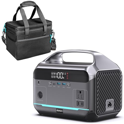 Image of DaranEner Portable Power Station 600W with Bag, 288Wh (90,000mAh) LiFePO4 Battery Backup, 2x600W (1200W Surge) AC Outlets, 2.2H Fast Recharge, Solar Generator for Camping, RV, Travel, Home Emergency