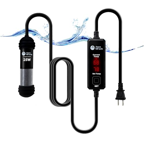 AquaMiracle Upgraded 25W Small Aquarium Heater Fish Tank Heater Turtle Heater Super Mini Aquarium Heater, Dry-Run/Overheating Protection and Memory Fu
