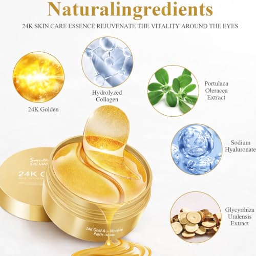 Image of Under Eye Patches 60 Pcs 24K Gold Eyes Mask Puffy Eye & Dark Circles Treatments,Reduce Under Eye Bags and Smooth Wrinkles, Skin Care Pads | Hydrogel Patch Mask Eyes Treatment for Dryness Relief