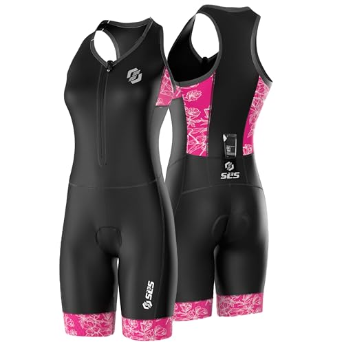 SLS3 Triathlon Suits Women - One Piece Tri Suit Women with Comfortable and Durable FRT Fabric - No Shelf Bra (Pink Rose Medium)