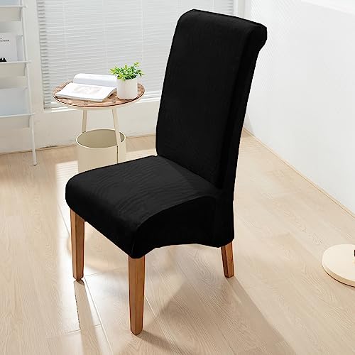 Image of HOKIPO Velvet Chair Covers for Long Back Dining Chair, Set of 2, Black (AR-4760-BLK*2)