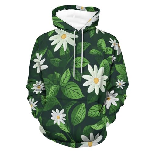 Sweat à Capuche Marguerite Blanche Doux et Confortable pour Homme Femme S