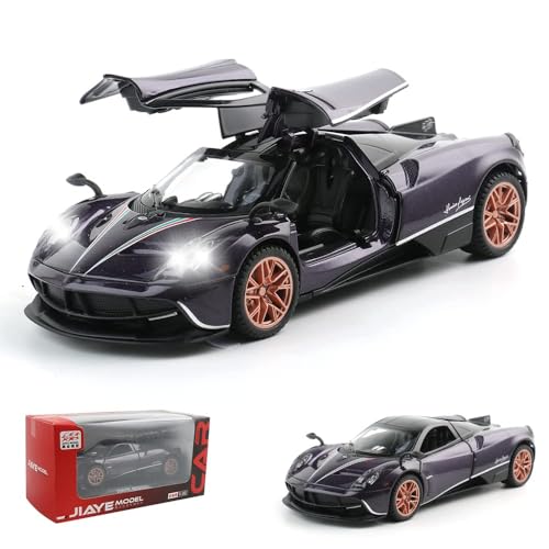 Image of 1 /32 Pagani Huarya Roadster Exclusive Alloy Metal Pull Back Die-Cast Toy Car with Openable Doors & Light Music Collectible Sound Light Toy for Kids Best Birthday Gift (Purple)