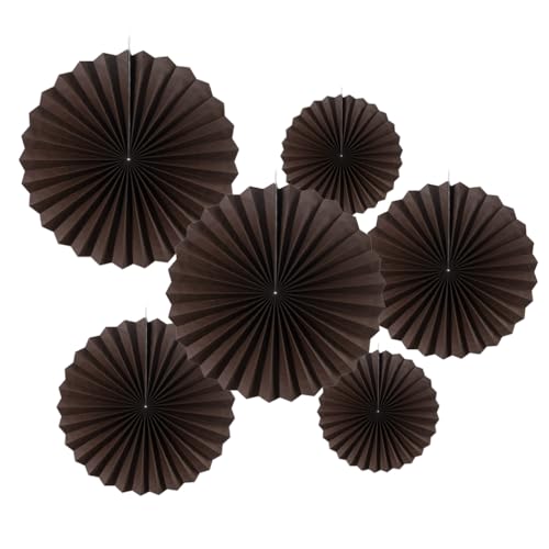 Image of MOWO Brown Paper Fans Hanging Decoration, 6pc | birthday graduation wedding retirement nuetral baby shower new year party decoration