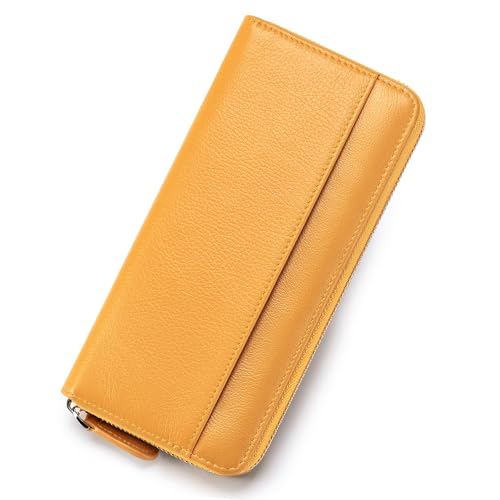 Image of RFID Blocking Womens Zipper Wallet Leather Large Capacity Billfold Clutch Zip Around Wallets for Women