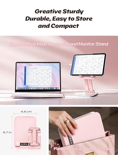 Image of LISEN Tablet Stand for iPad Stand Holder Desk, Foldable eBook Readers Desk Accessories Fits Kindle 4-15.9 inch Pink