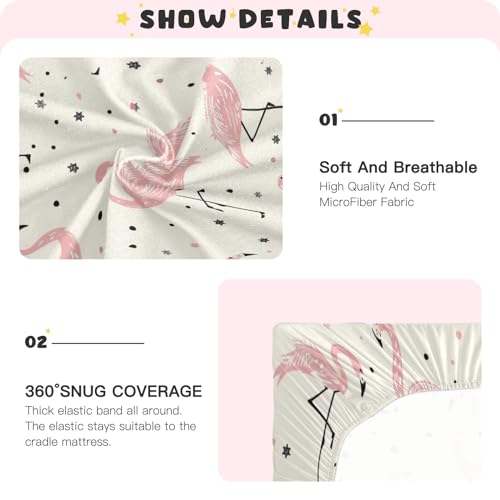 Image of Summer Pink Flamingo Crib Sheets Stretchy Portable Sheets for Baby Toddler Breathable Soft Crib Mattress Sheet for Girls Boys