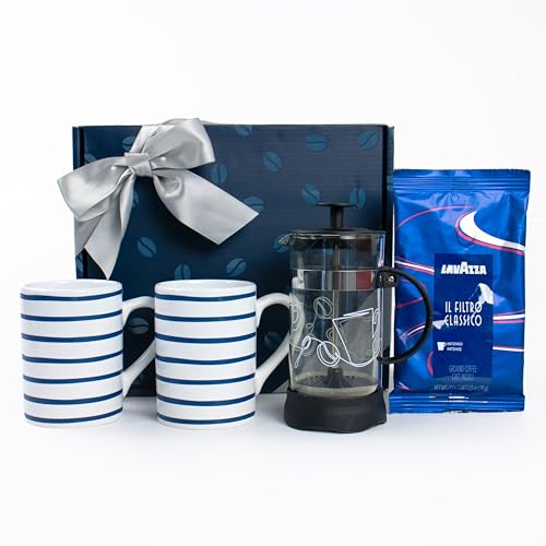 Thoughtfully, Coffee Gift Set For Two, Includes Glass French Press Coffee Maker, Ground Coffee, and Coffee Mugs, Great Coffee Gifts for Coffee Lovers