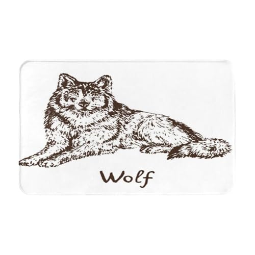 滑り止め、洗濯可能、吸水性と耐久性に フロアマット。屋内外での使用に最適。家庭、オフィス、商業スペースに最適。(動物、灰色オオカミ、木材、西部の落書きスケッチ、ポップ)