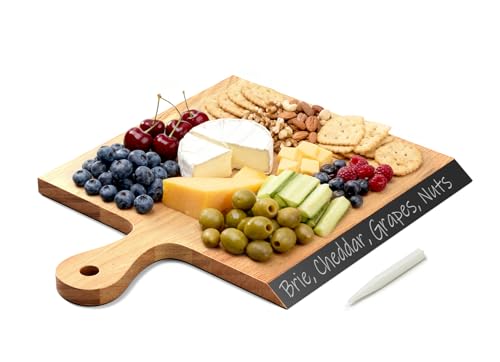 Dofira Acacia Wood Cutting Board with Handle, 2-in-1 Reversible Charcuterie Board & Chopping Board, Large 17'x13' Chalkboard Edge Serving Board for Meat & Cheese, Fruit and Nuts, Christmas Gift