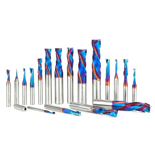 Amana Tool AMS-190-K 18-Pc SC Spektra Extreme Tool Life Coated Compression Spiral, Plastic Cutting Spiral 'O' Flute and Spiral Plunge Router Bit Collection