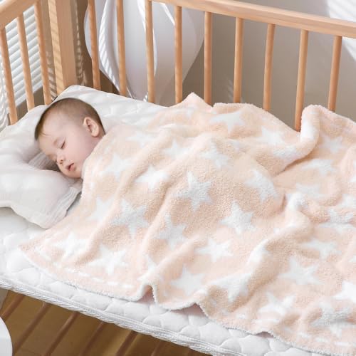 Image of BOBOYOYO Plush Baby Blankets for Newborn Girls Boys Stars Soft Fuzzy Warm Swaddle Receiving Blanket 30 x 40 Polyester Toddler Blanket for Crib Stroller Nursery