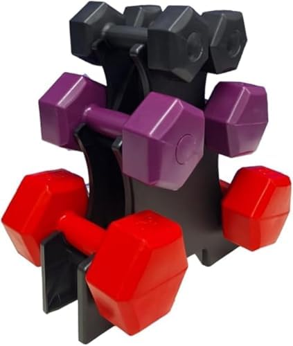 Kit de Halteres com Suporte – 3 Pesos, Cores Roxo e Vermelho Idea...