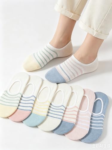 Image of Women's No Show Socks Colorful stripes Ankle Socks for Women, Low Cut Socks Short Cotton Socks