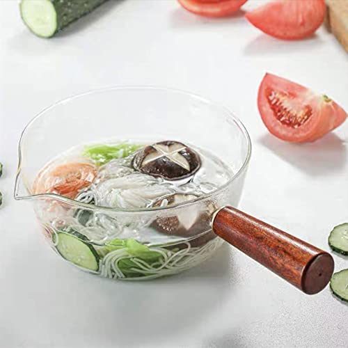 Caza de vidrio Vidromas Corchar Pasta Pasta Pot de leche Vidrículas, resistente al calor, vidrio de borosilicato, olla pequeña con mango de madera, cacerola de vidrio transparente. Transparente ||
