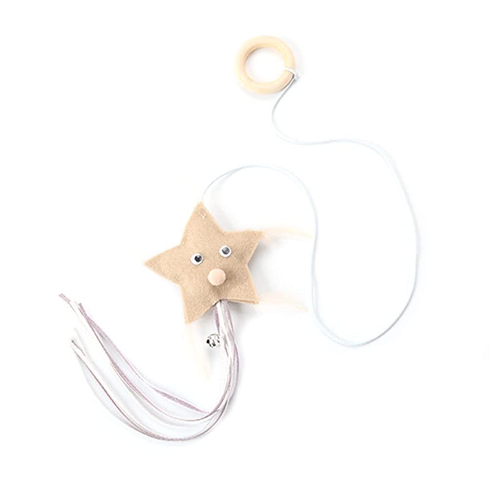 Funny Star Cloud Kitten Cat Teaser Bell Tassel Pull Ring Interactive Play Brown