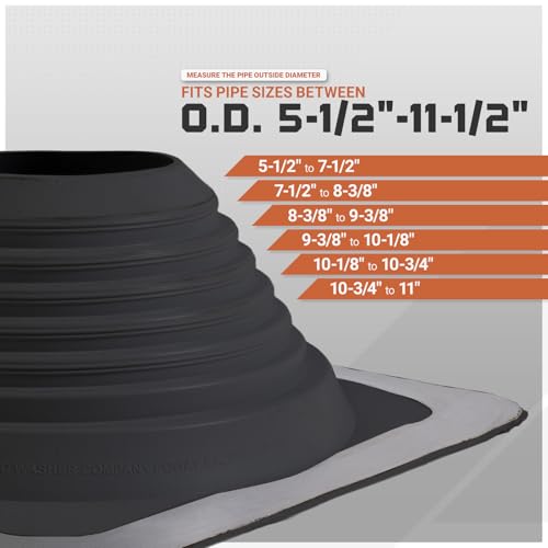 Image of Fasteners Plus #7 Square EPDM Metal Roof Pipe Flashing Boot | with Complete Install Kit (Fits 5-1 /2 inch - 11-1 /2 inch Pipe OD), Black