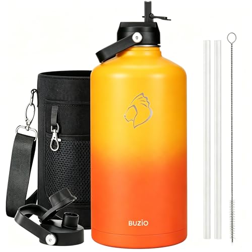 Image of BUZIO 1 Gallon Water Bottle Insulated with Dust-Proof Straw & Spout Lids