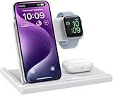 EXW 3-in-1 Induktive Ladestation, Wireless Charger für iPhone 17 16 15 14 13 12 11 Pro & Max Serie, und Apple Watch Ultra 3/11/10/9/8/SE(weiß)