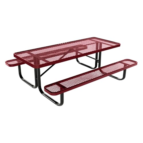 COATEDOUTDOORFURNITURE Heavy-Duty Portable Outdoor Kids Table, Expanded Metal Kids Picnic Table, Commercial-Grade Picnic Table, Made in America (6ft Rectangular, Childrens, Burgundy)