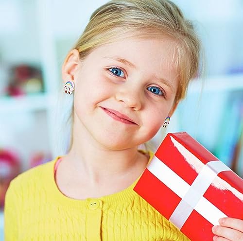 50 Pairs Colorful Cartoon Earring Set for Girls and Kid, Hypoallergenic Earrings for Girls with Surgical Steel Post,Flower Mushroom Pineapple Animal Frog Star Heart3