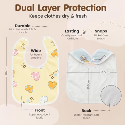 Image of Waterproof Spill Resistant Bibs, Baby Apron with Bib, Baby Bibs for 6 to 12 Months, Fastdry Bibs, Soft Cotton Bib (Set of 3)