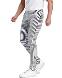 ALLELMS Mens Chinos Pants Slim Fit Stretch Black and White Striped Dress Pant Wrinkle-Resistant Pleated Formal Pants 28