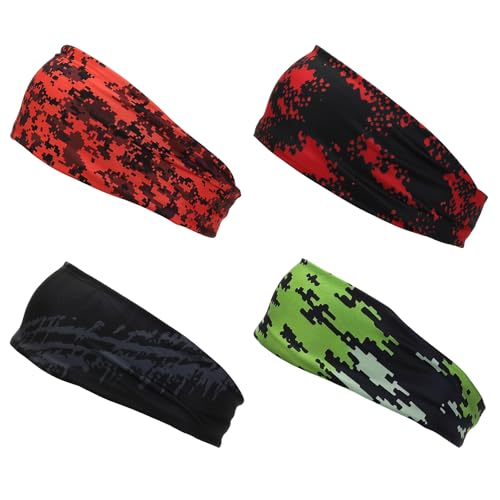 YELARXI Sweat Absorbing Head Band, Moisture Wicking Sweatbands 4Pcs Style C
